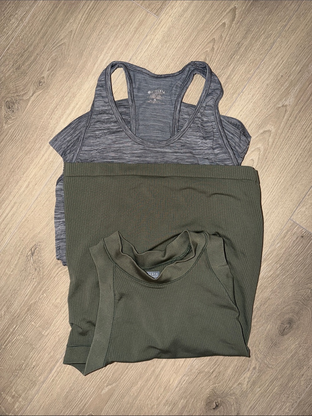 Athleta bundle of 2 tanks heather gray and Olive Green Ribbed Tank